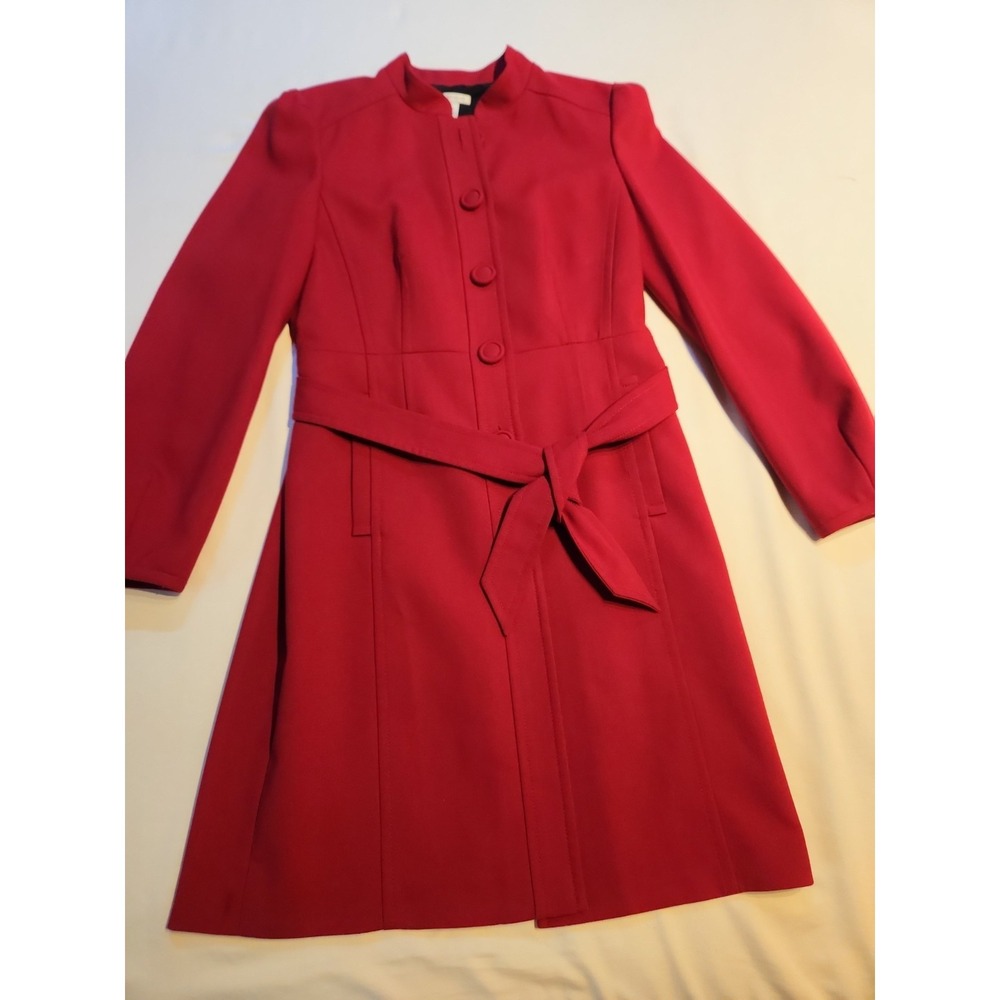 Semantiks Red Trench Coat Mock Neck Belted Button Front Jacket Womens Small